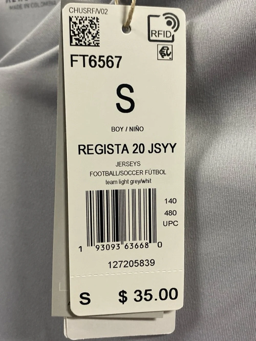 Adidas Regista 20 Soccer Jersey NWT Kids Small Light Grey/White Aeroready FT6567
